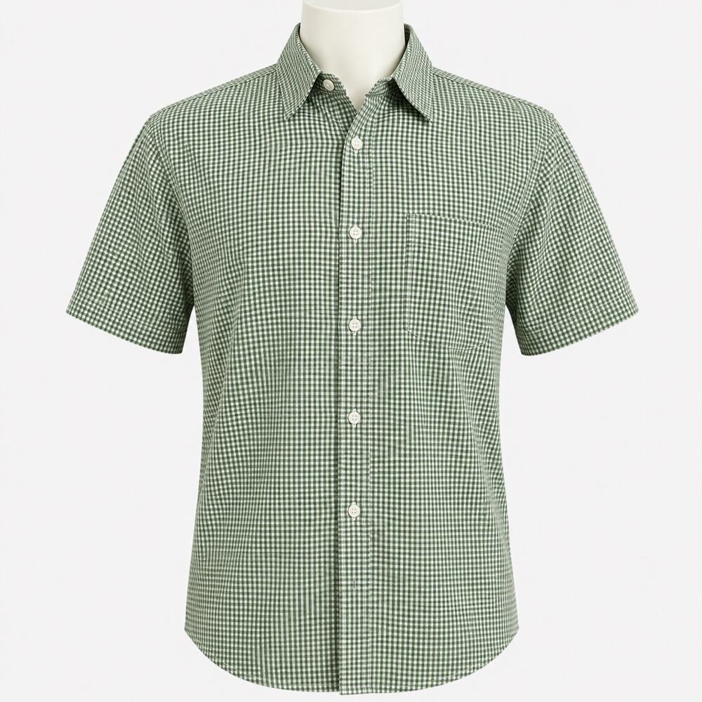 GAP Factory Store Green Gingham Button Front Short Sleeve Men's Small Seersucker